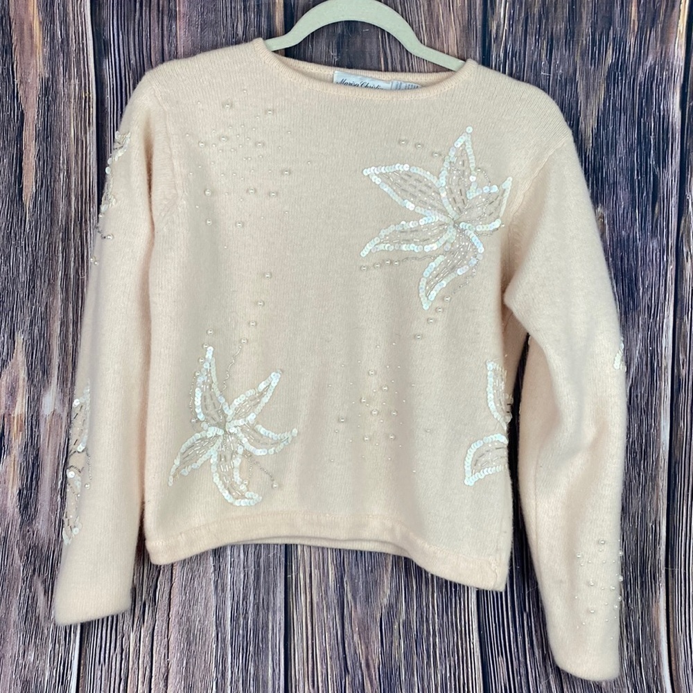 Vintage Marisa Christina Beaded Cream Sweater- Size S/M